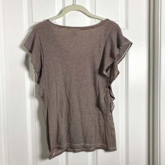 Vintage Mossimo Brown Stripe Scoop Neck Tee Sleeve Ruffles Size Small Preowned - Picture 4 of 7